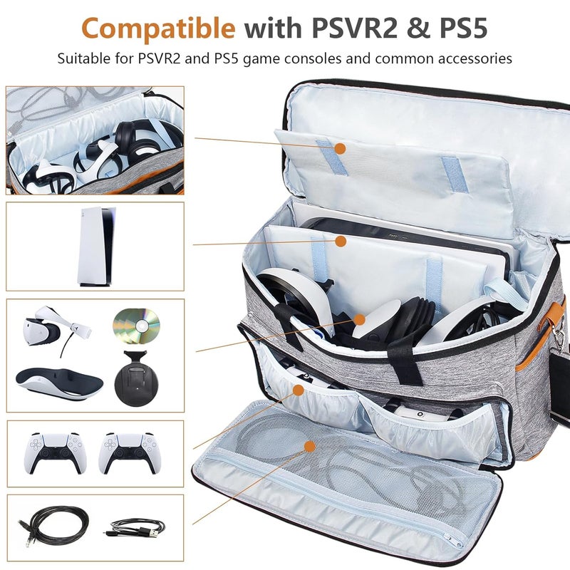FPVtosky حقيبة حمل لجهاز PS5 Pro و PSVR2، حقيبة سفر كبيرة لجهاز بلاي ستيشن VR2 و PS 5/PS 5 Pro/PS5 Slim، حقيبة تخزين واقية متوافقة مع بلاي ستيشن 5 وملحقات ألعاب PS VR2 - Image 2